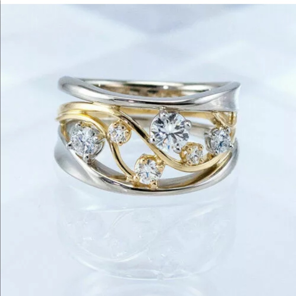 Two Tone 925 Silver Rings White Sapphire